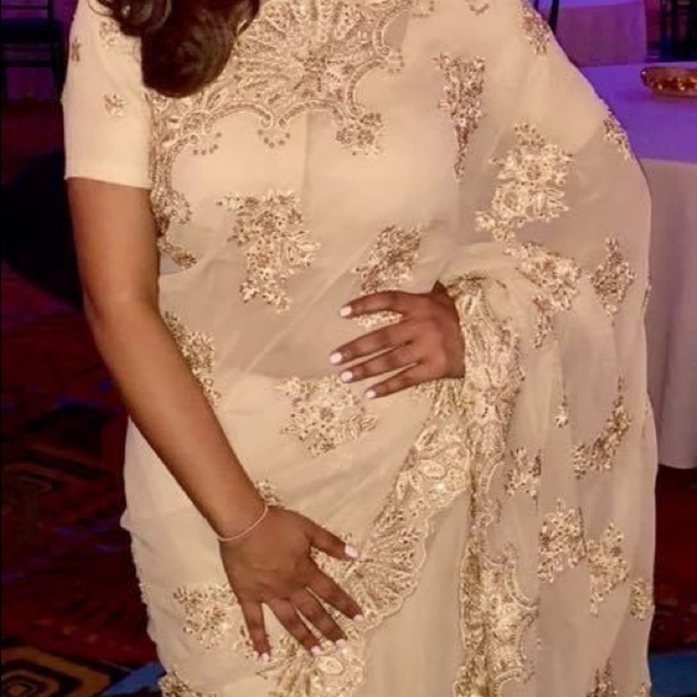 Beige georgette saree set